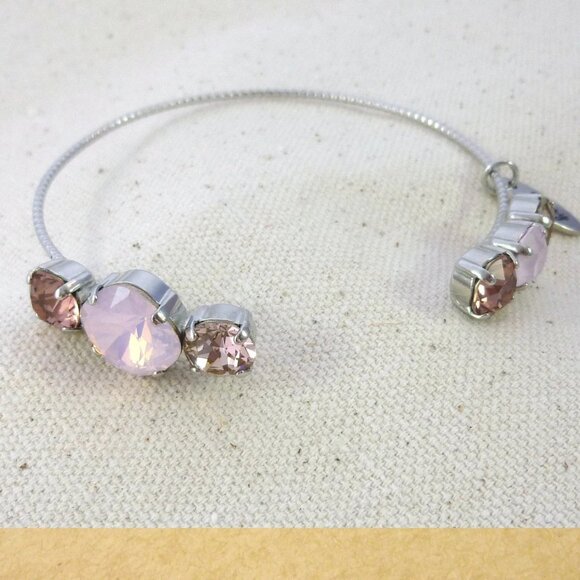 Adjustable Bangle Bracelet made with Genuine Austrian Crystals, Rose Water Opal - Picture 3 of 4
